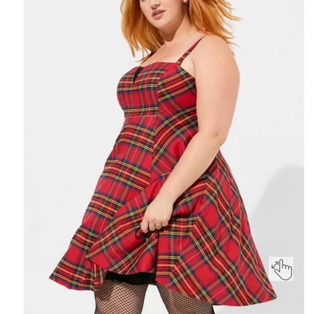 Torrid 20 Betsey Johnson Red Tartan Plaid Punk Gothic Rockabilly Tulle Dress - Picture 8 of 8